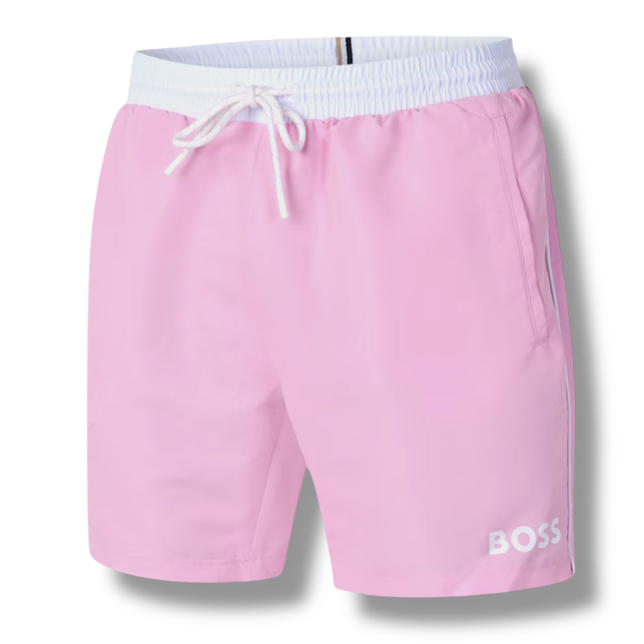 HUGO BOSS BIG LOGO T-SHIRT & SWIM SHORTS COMBO WHITE & PINK