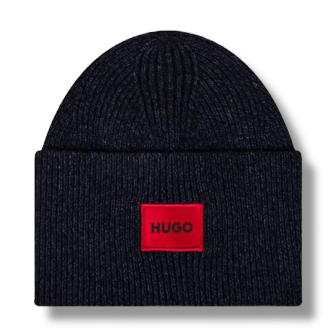 HUGO RED PATCH BEANIE HAT BLUE