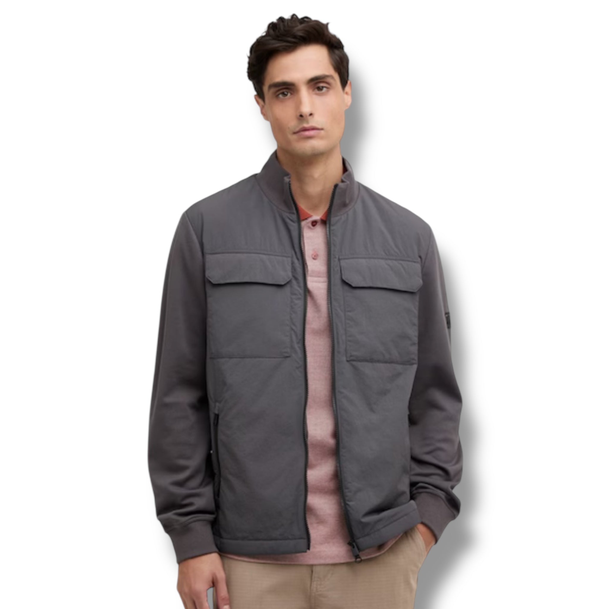 BARBOUR INTERNATIONAL QUILTED ZIP UP SWEATSHIRT CHARCOAL GREY