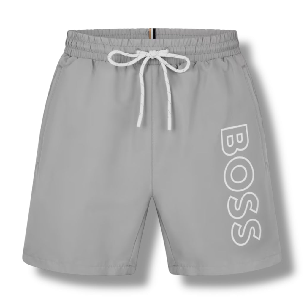 HUGO BOSS CLASSIC LOGO T-SHIRT & SWIM SHORTS SET WHITE & GREY