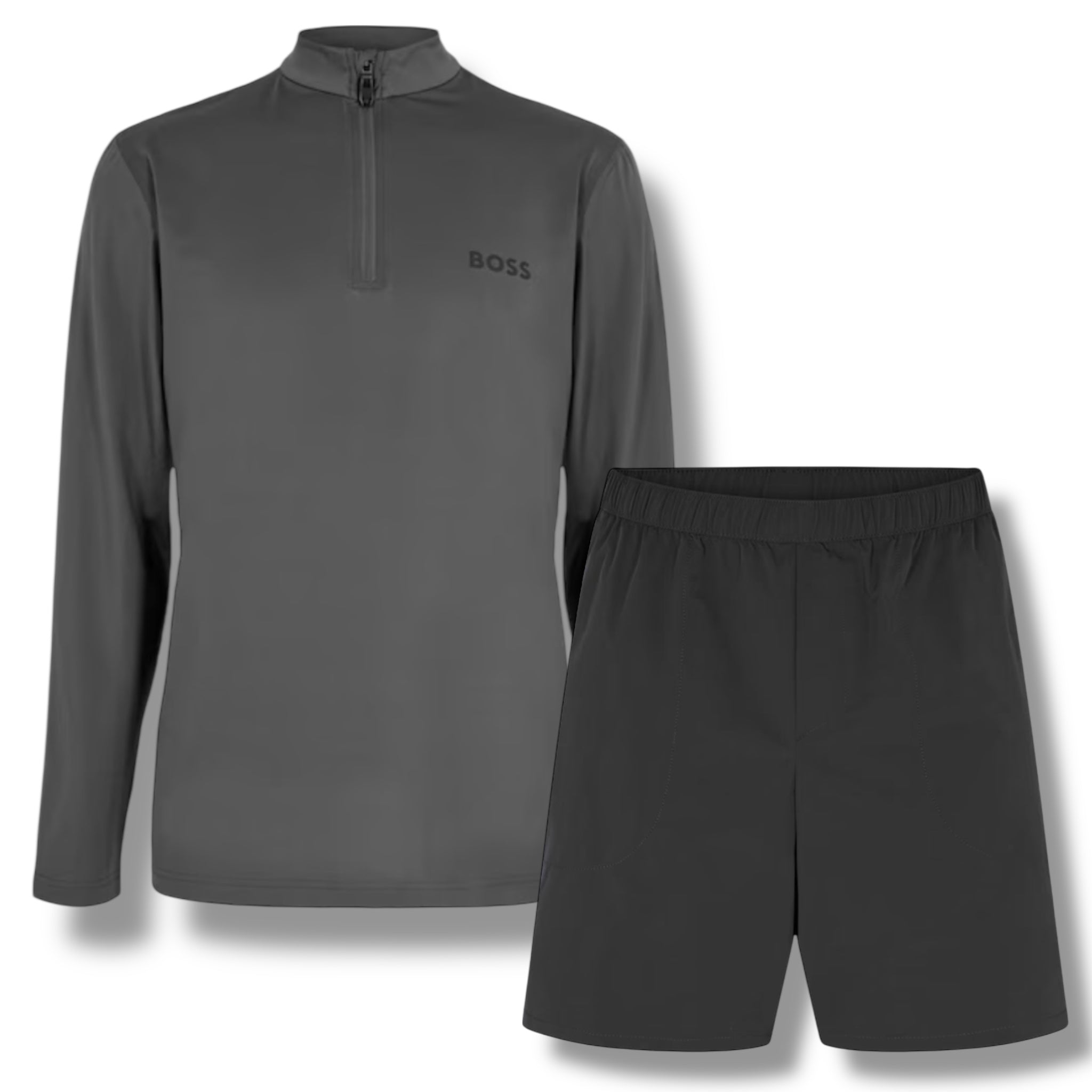 HUGO BOSS GYM KIT TECH 1/4 ZIP & SHORTS GREY