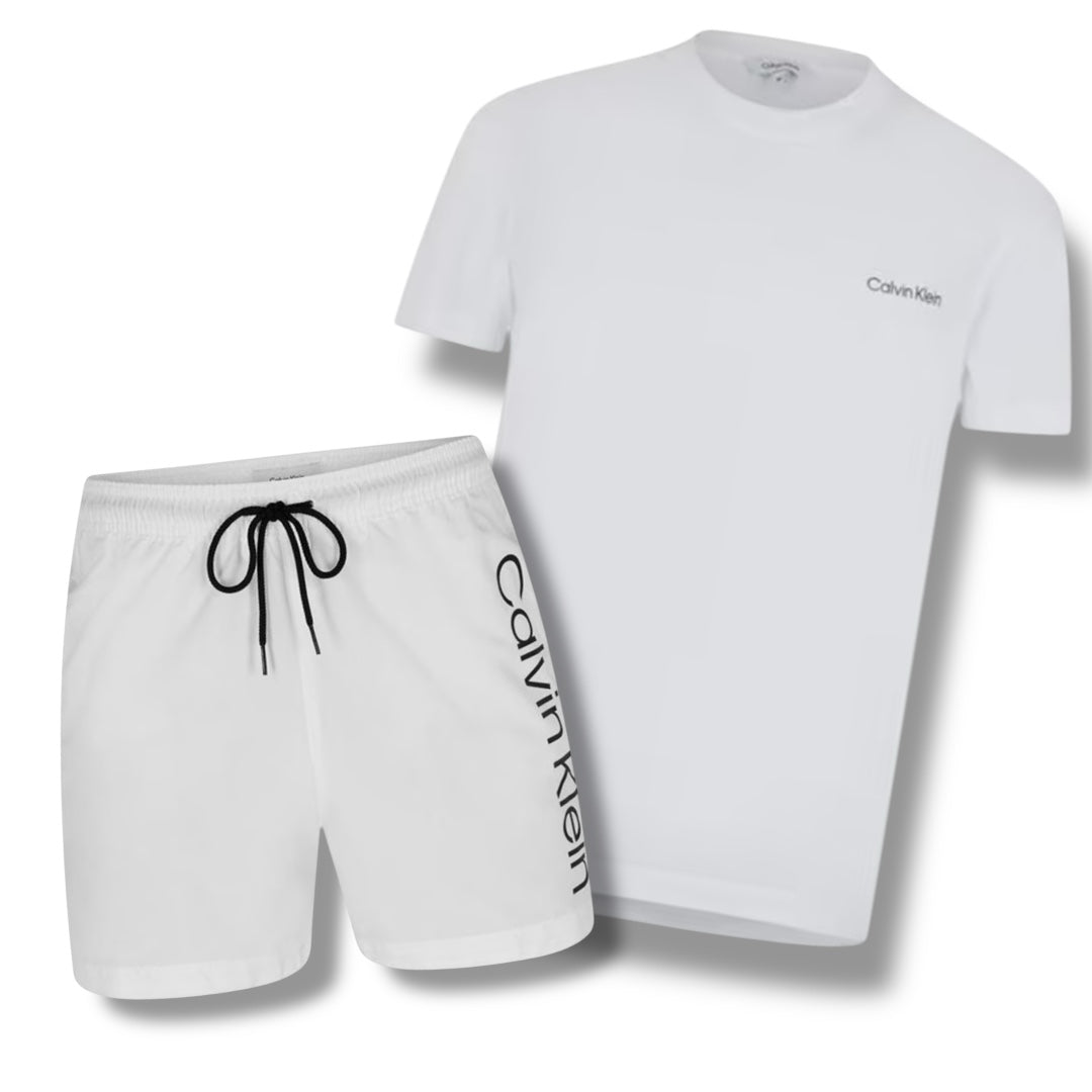 CALVIN KLEIN T-SHIRT & SWIM SHORTS COMBO WHITE
