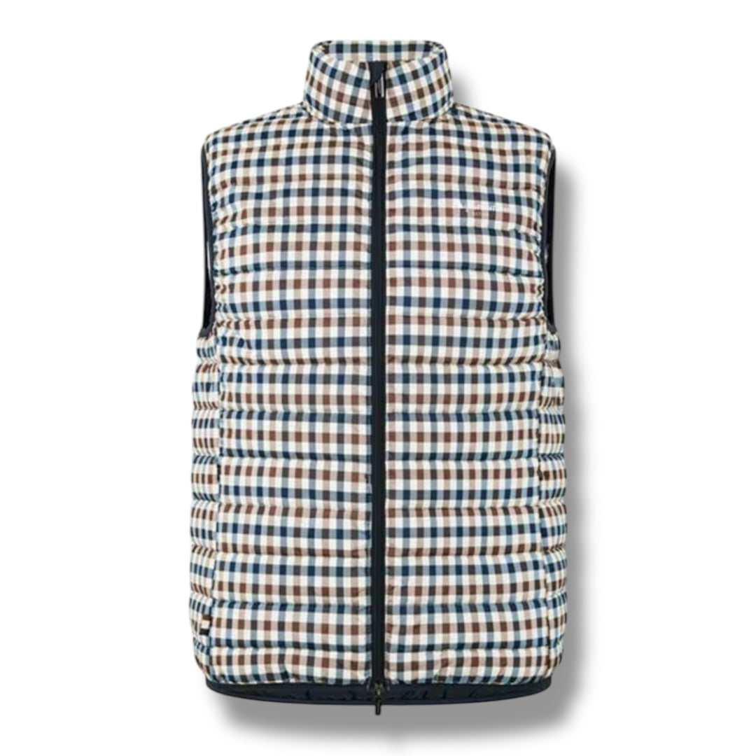 AQUASCUTUM PUFFER GILET CHECK ALL OVER BROWN