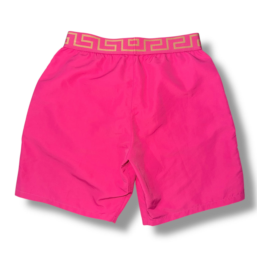 VERSACE GRECA WAISTBAND MEDUSA SWIM BOARD SHORTS PINK