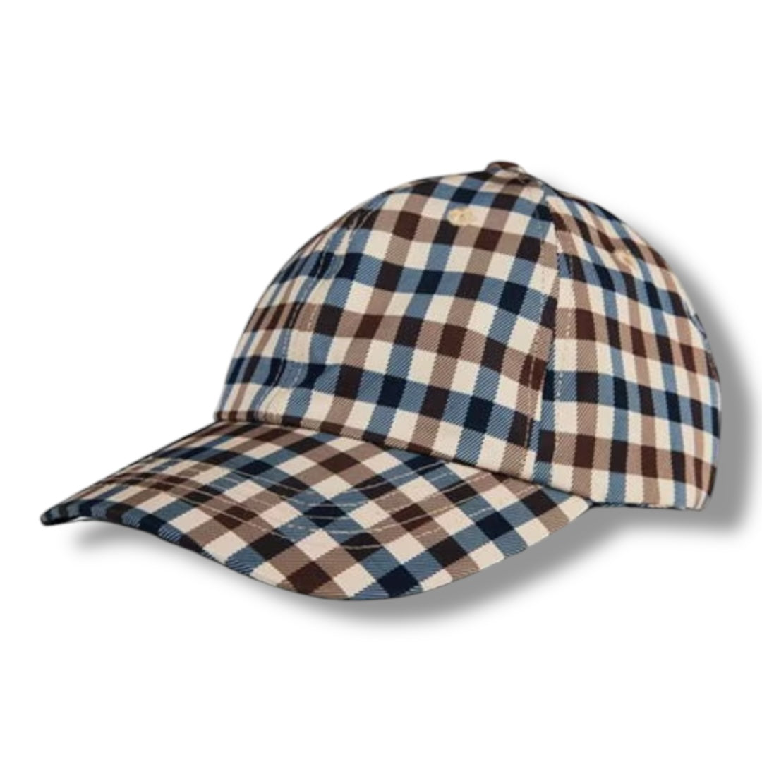 AQUASCUTUM CHECK ALL OVER BASEBALL CAP BROWN
