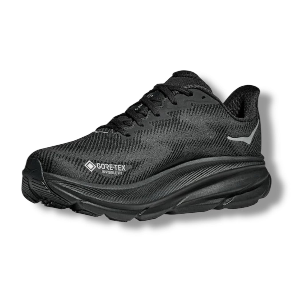 HOKA CLIFTON 9 GORE-TEX RUNNING TRAINERS BLACK