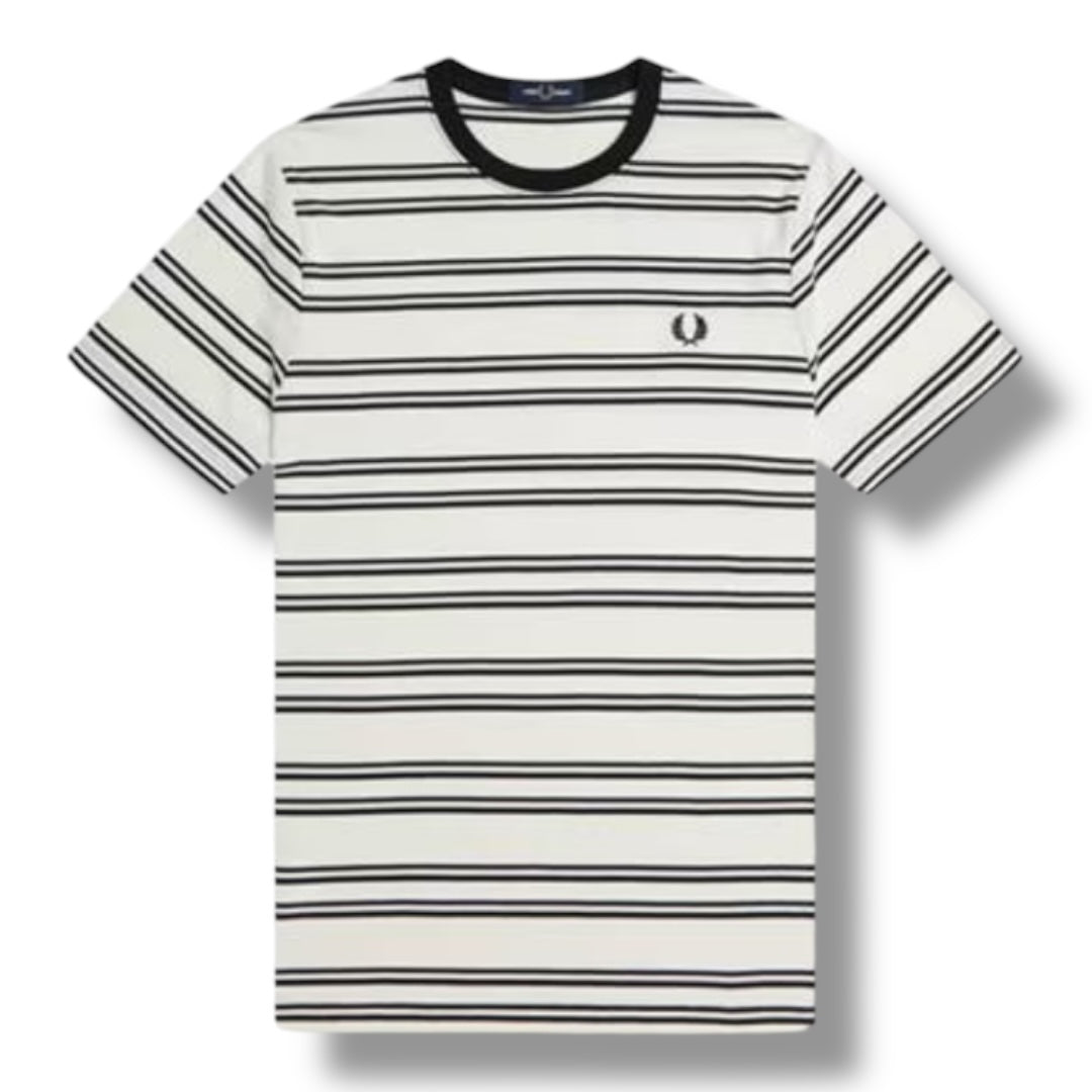 FRED PERRY FINE STRIPE T-SHIRT BEIGE