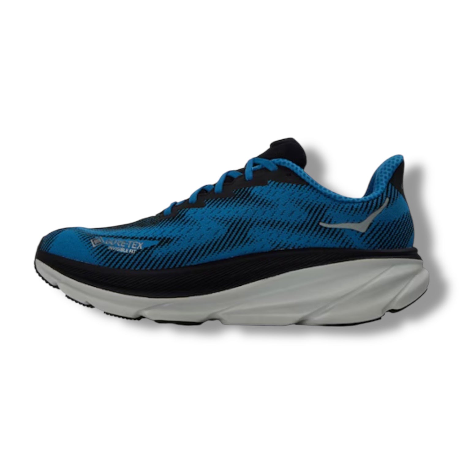 HOKA CLIFTON 9 GORE-TEX RUNNING TRAINERS BLUE BLACK