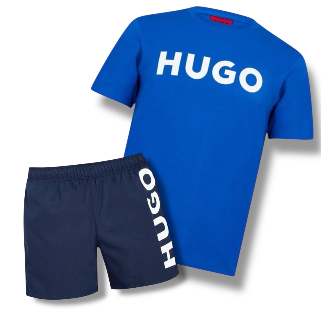 HUGO BIG LOGO T-SHIRT & VERTI SWIM SHORTS COMBO ROYAL BLUE / NAVY