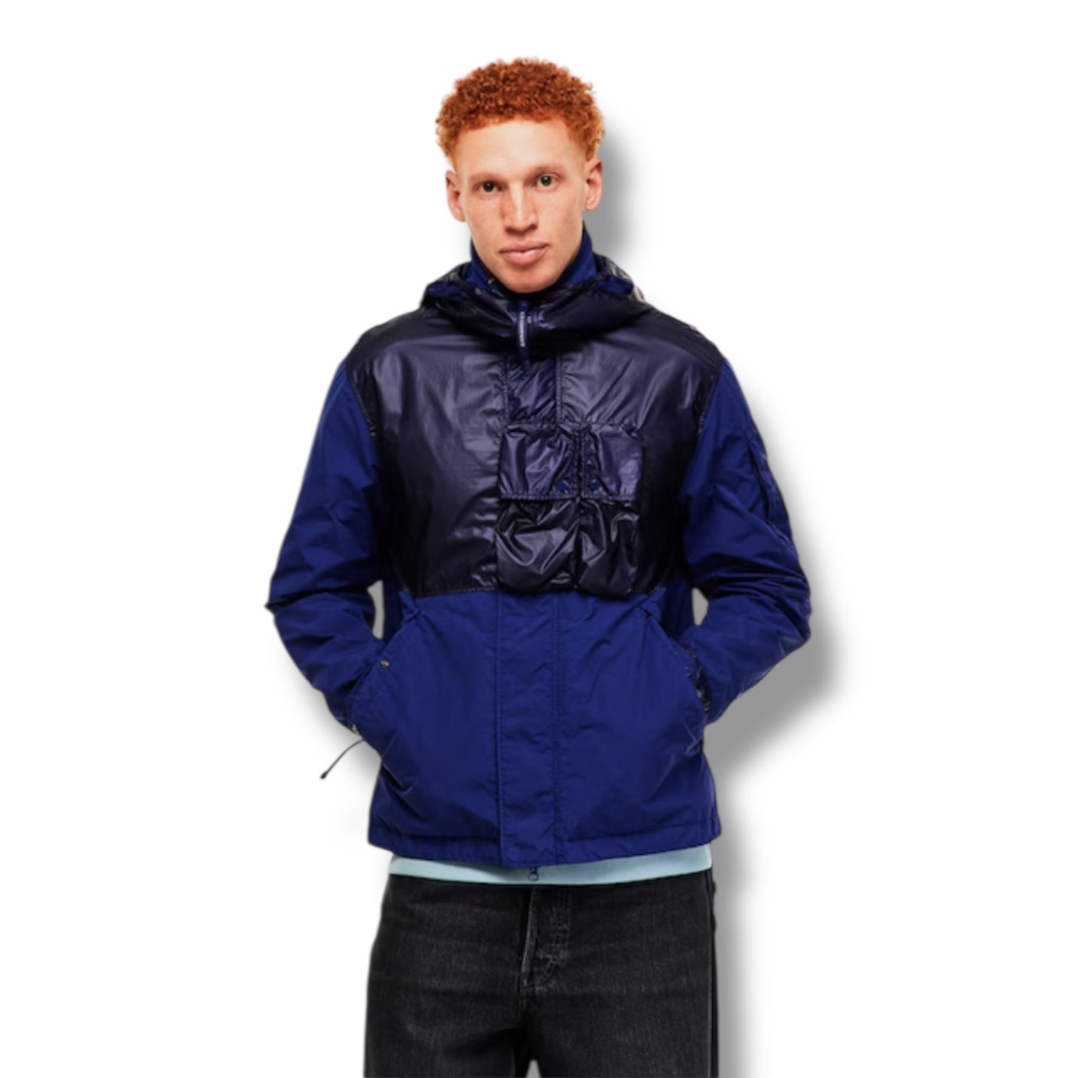CP COMPANY HOODED GOOGLE JACKET BLUEPRINT BLUE