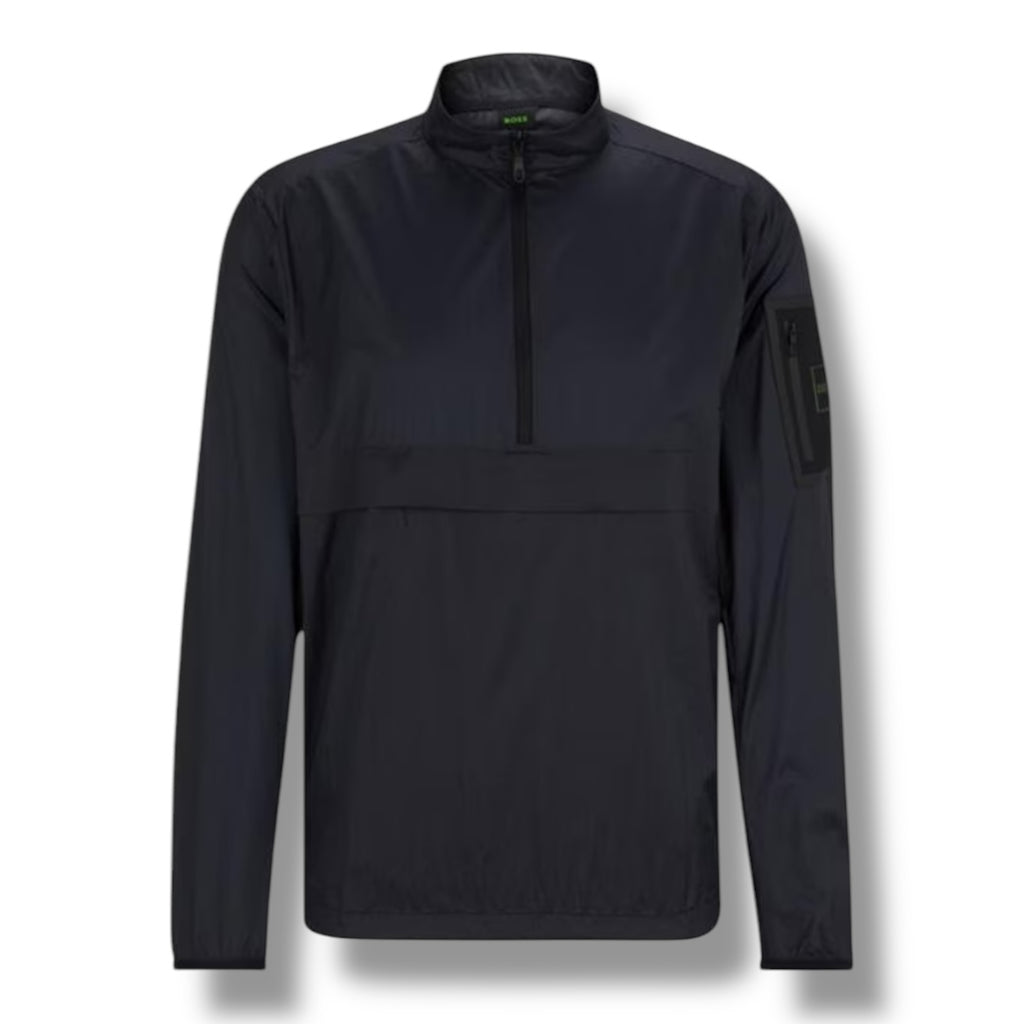HUGO BOSS 1/4 ZIP TECH LIGHTWEIGHT WINDBREAKER BLACK