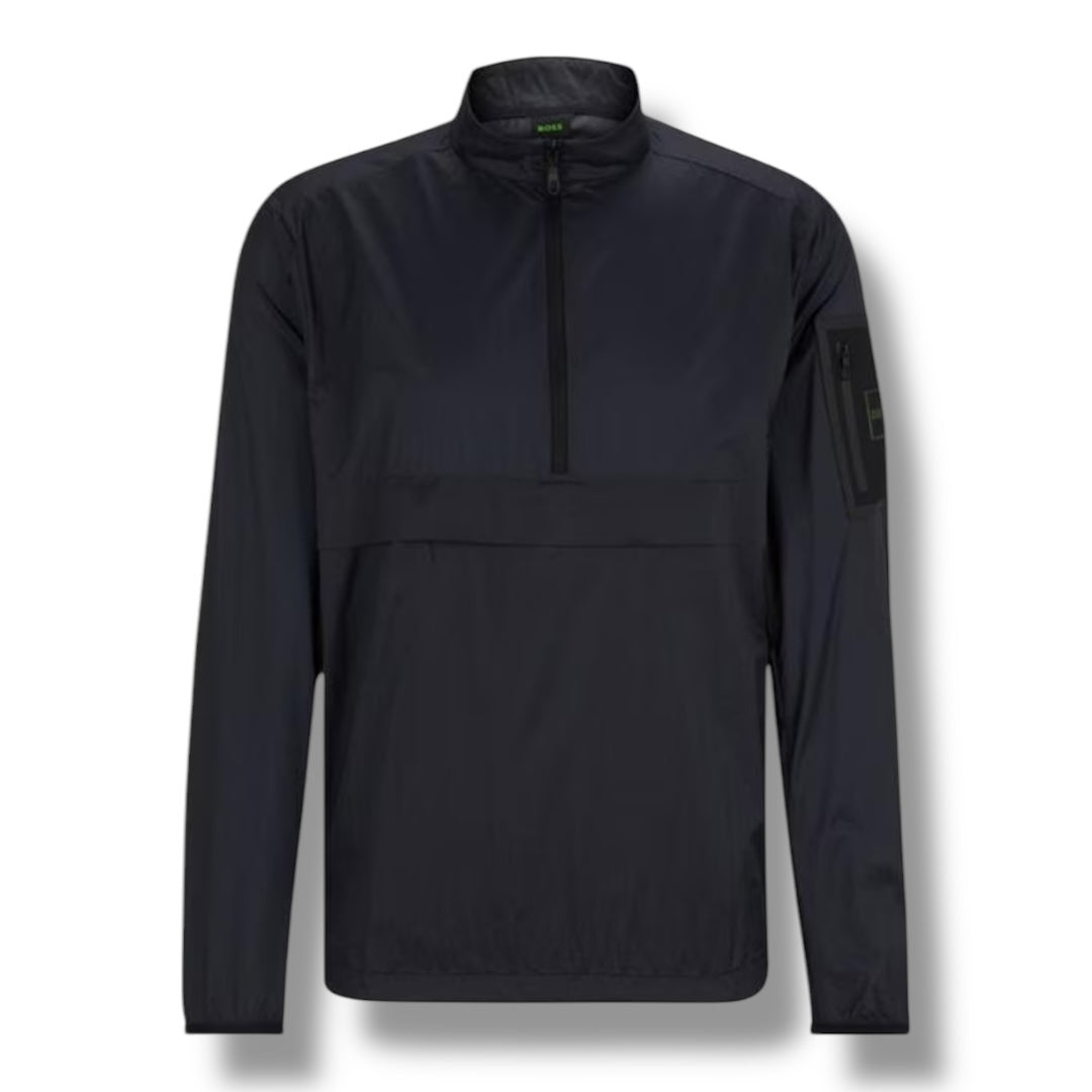 HUGO BOSS 1/4 ZIP TECH LIGHTWEIGHT WINDBREAKER BLACK