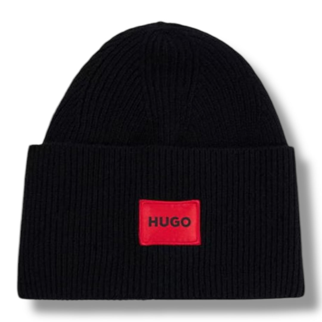 HUGO RED PATCH BEANIE HAT BLACK
