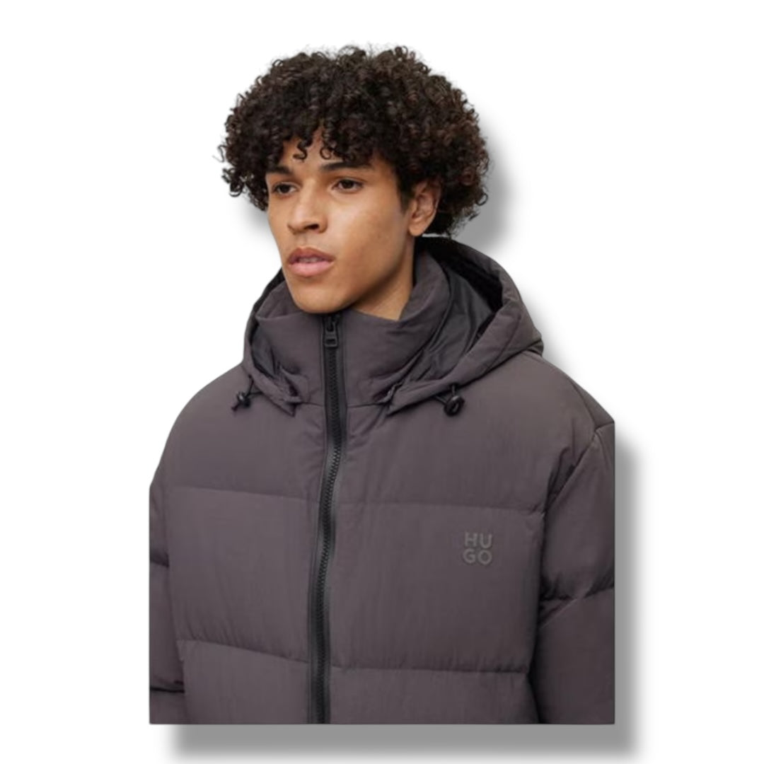 HUGO BOSS HUGO STACK LOGO PUFFER JACKET CHARCOAL GREY