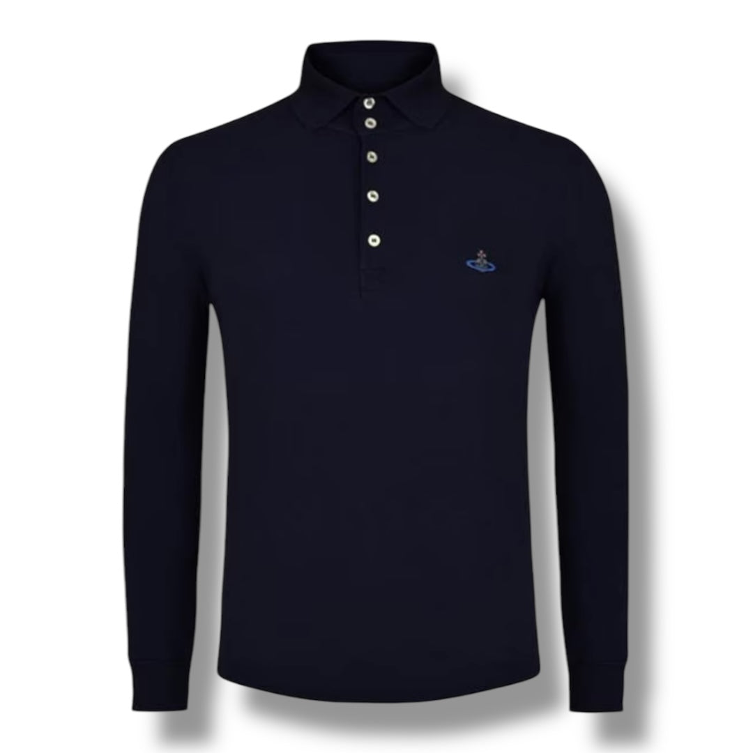 VIVIENNE WESTWOOD LONG SLEEVED COLLAR POLO SHIRT NAVY BLUE