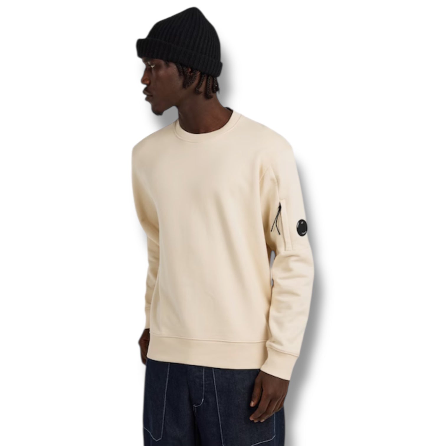 CP COMPANY LENS ARM CREWNECK SWEATSHIRT BEIGE