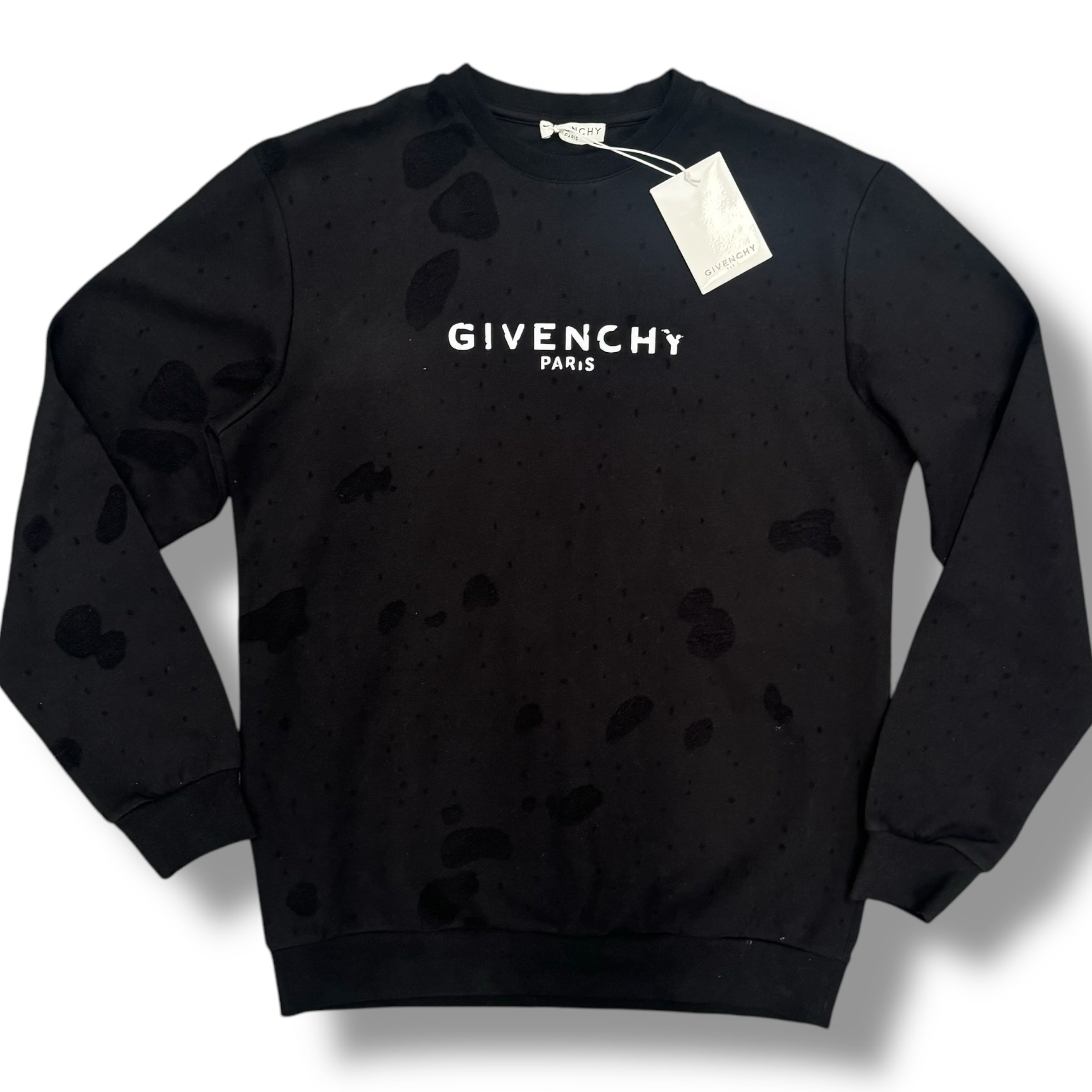 GIVENCHY PARIS DESTROYED LOGO SWEATSHIRT BLACK