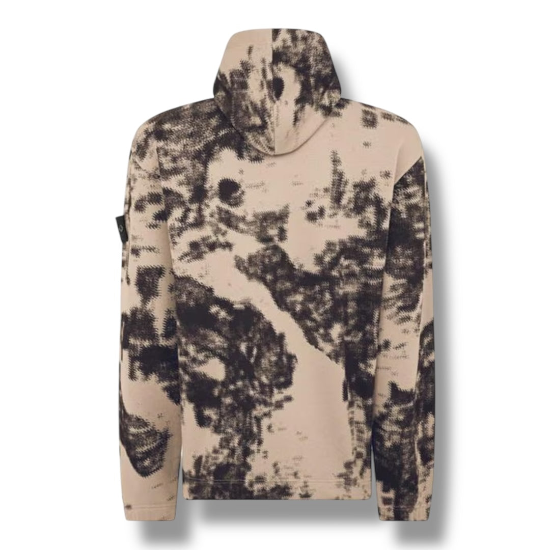 STONE ISLAND 1/4 ZIP HOODED SWEATSHIRT CAMO TORTORA BROWN