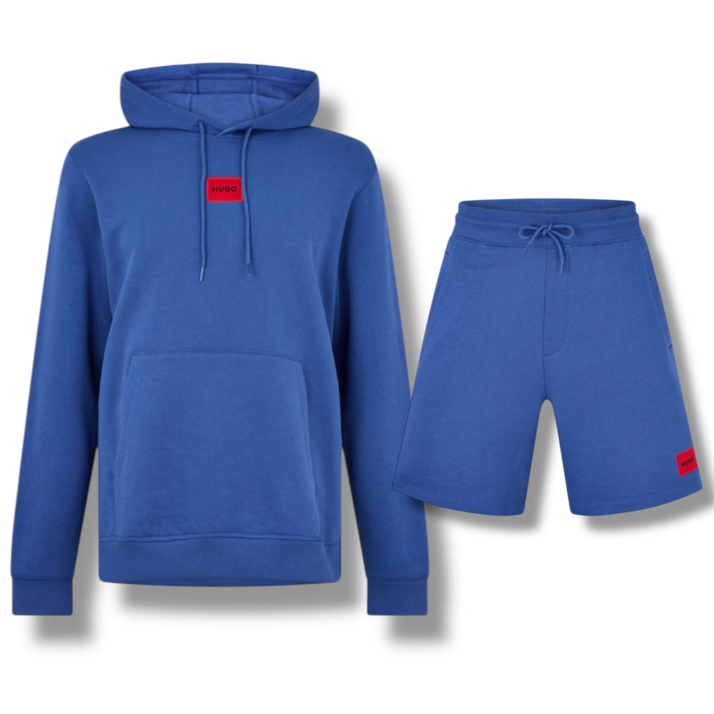 HUGO BOSS HUGO RED PATCH HOODIE & JERSEY SHORTS SET ROYAL BLUE