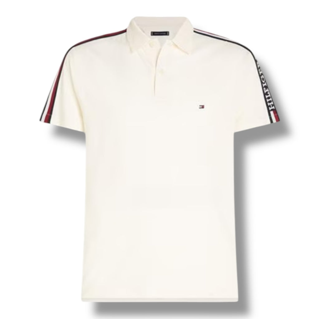 TOMMY HILFIGER SHOULDER STRIPE POLO SHIRT WHITE