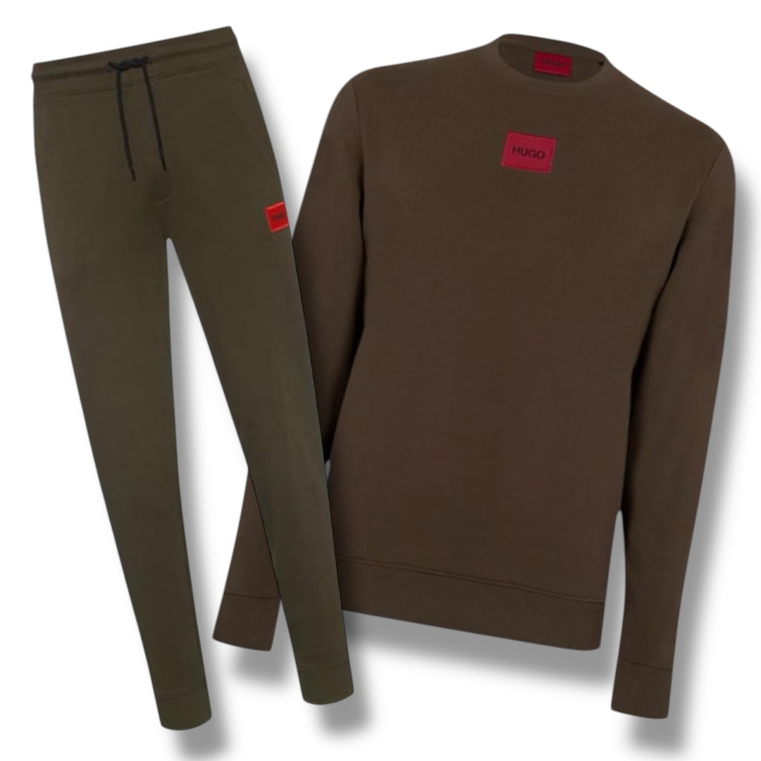 HUGO RED PATCH FULL TRACKSUIT KHAKI GREEN