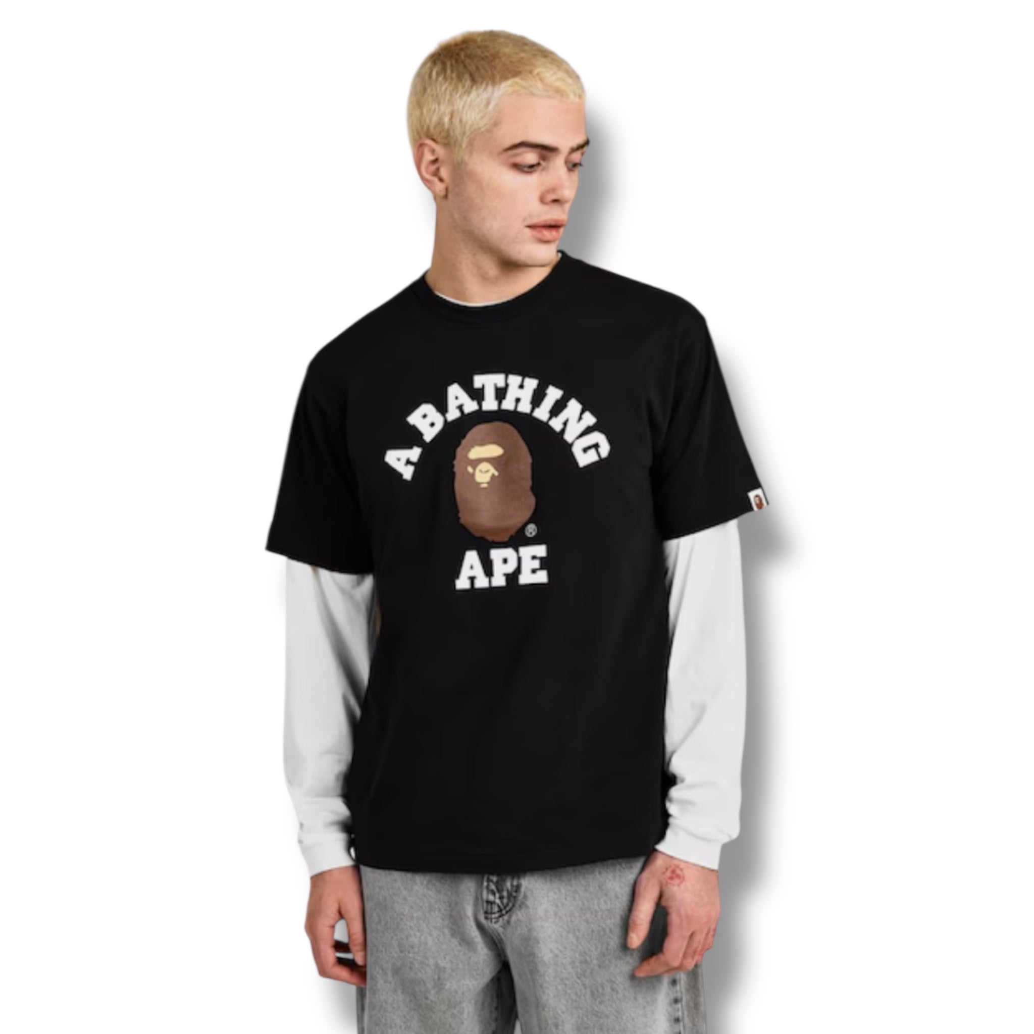A BATHING BAPE COLLEGE T-SHIRT BLACK