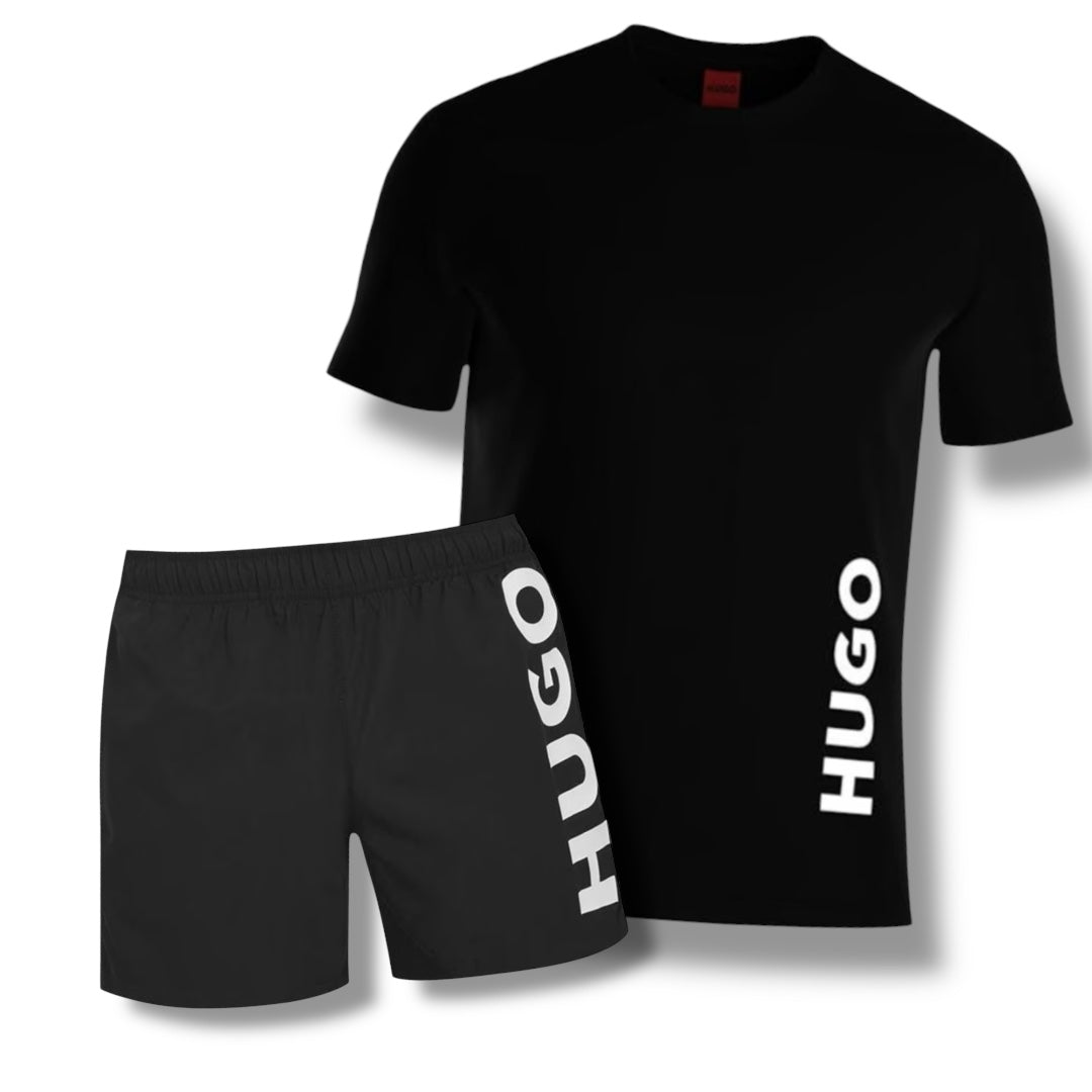 HUGO VERTI LOGO T-SHIRT & VERTI SWIM SHORTS COMBO BLACK