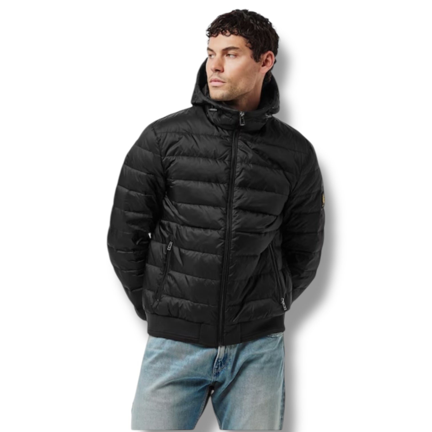 BELSTAFF HOODED SHORT PUFFER JACKET BLACK