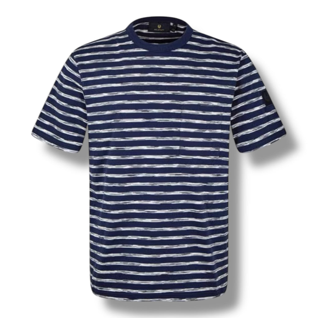BELSTAFF PATCH LOGO STRIPE T-SHIRT NAVY BLUE