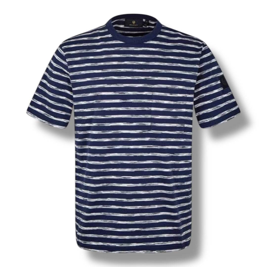 BELSTAFF PATCH LOGO STRIPE T-SHIRT NAVY BLUE
