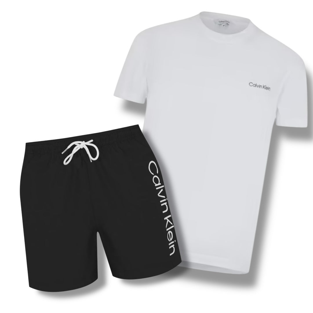 CALVIN KLEIN T-SHIRT & SWIM SHORTS COMBO WHITE / BLACK