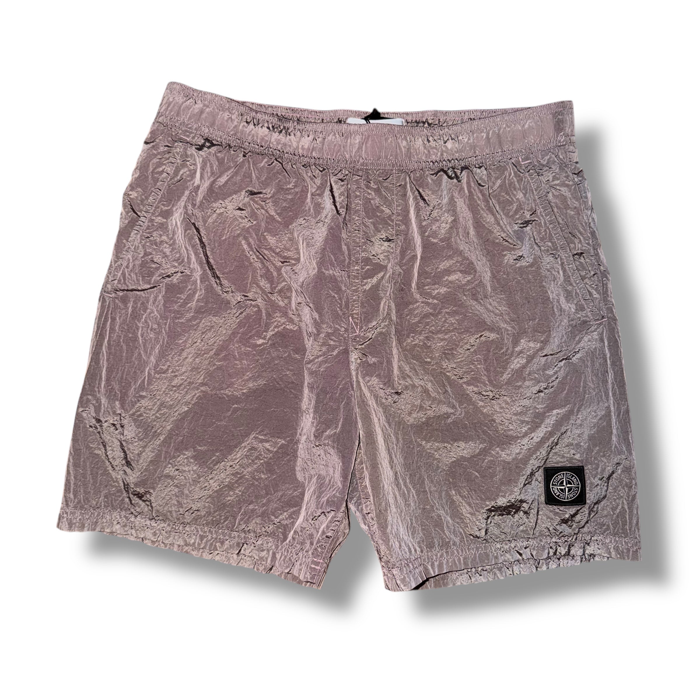 STONE ISLAND PATCH LOGO SWIM SHORTS NYLON METAL PINK