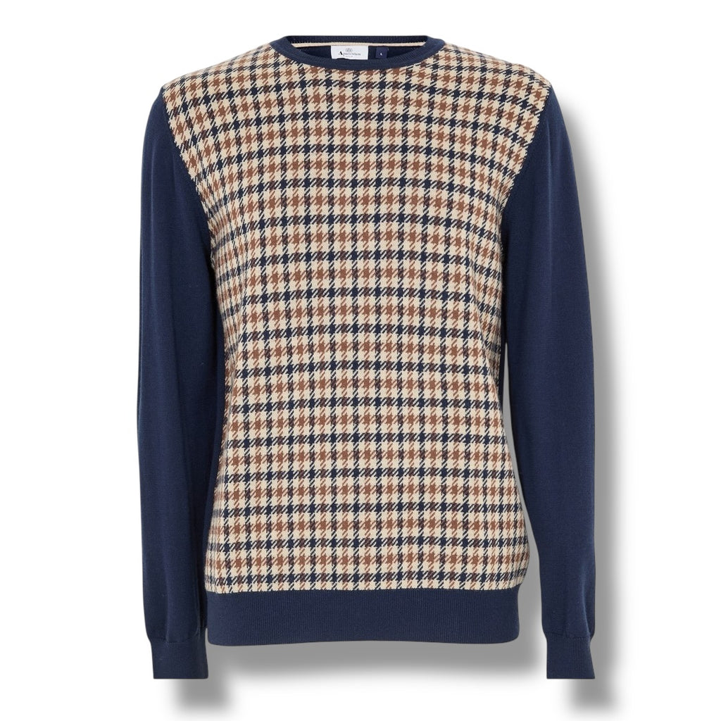 AQUASCUTUM SMALL CHECK SWEATER BROWN / NAVY
