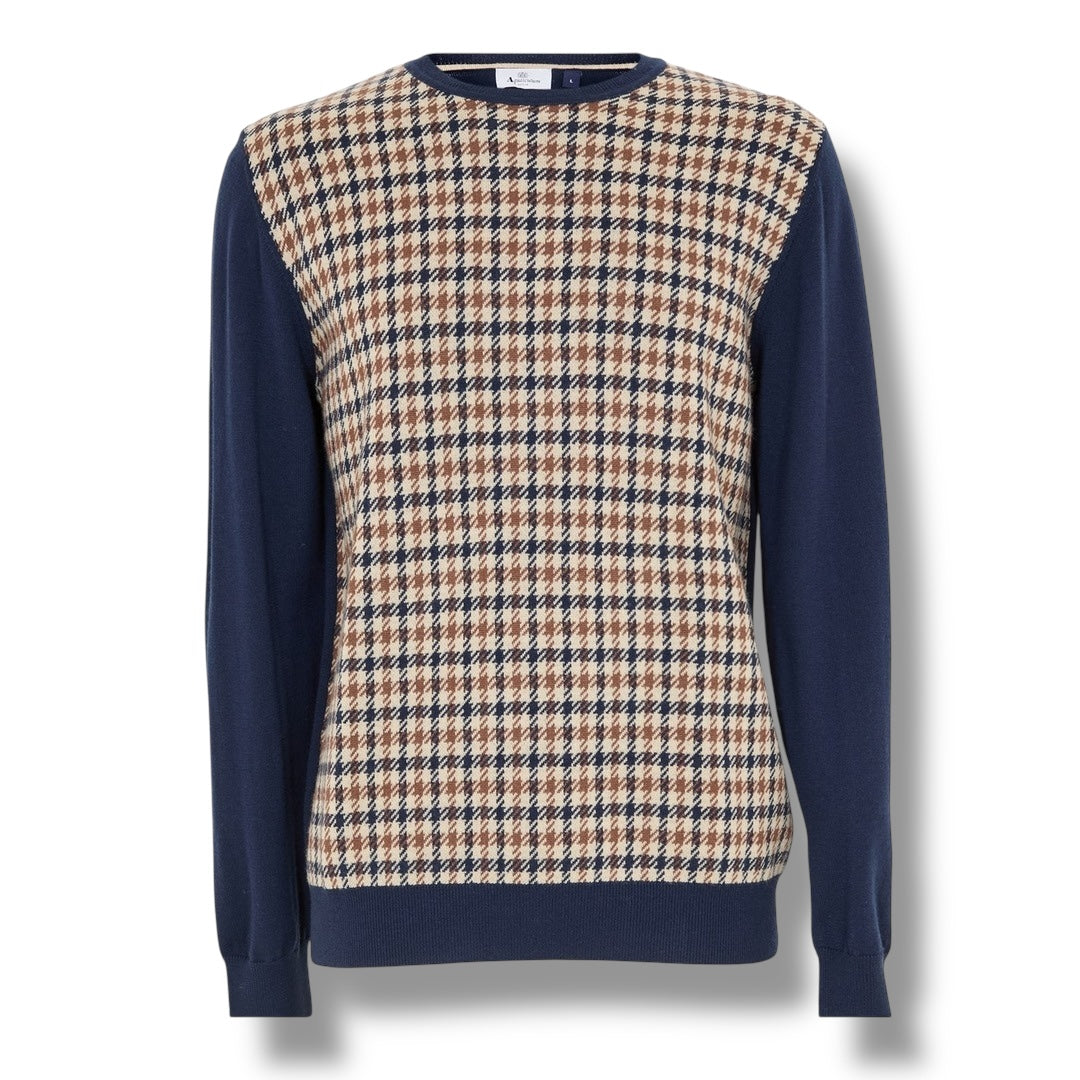AQUASCUTUM SMALL CHECK SWEATER BROWN / NAVY