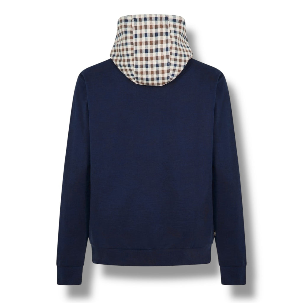 AQUASCUTUM CHECK HOOD OTTH HOODIE NAVY BLUE