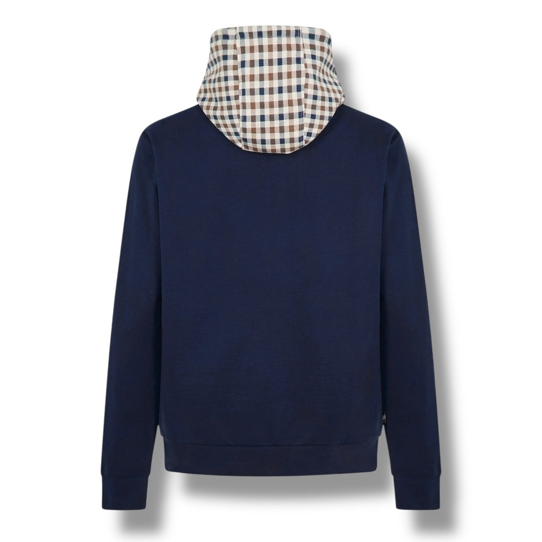 AQUASCUTUM CHECK HOOD OTTH HOODIE NAVY BLUE