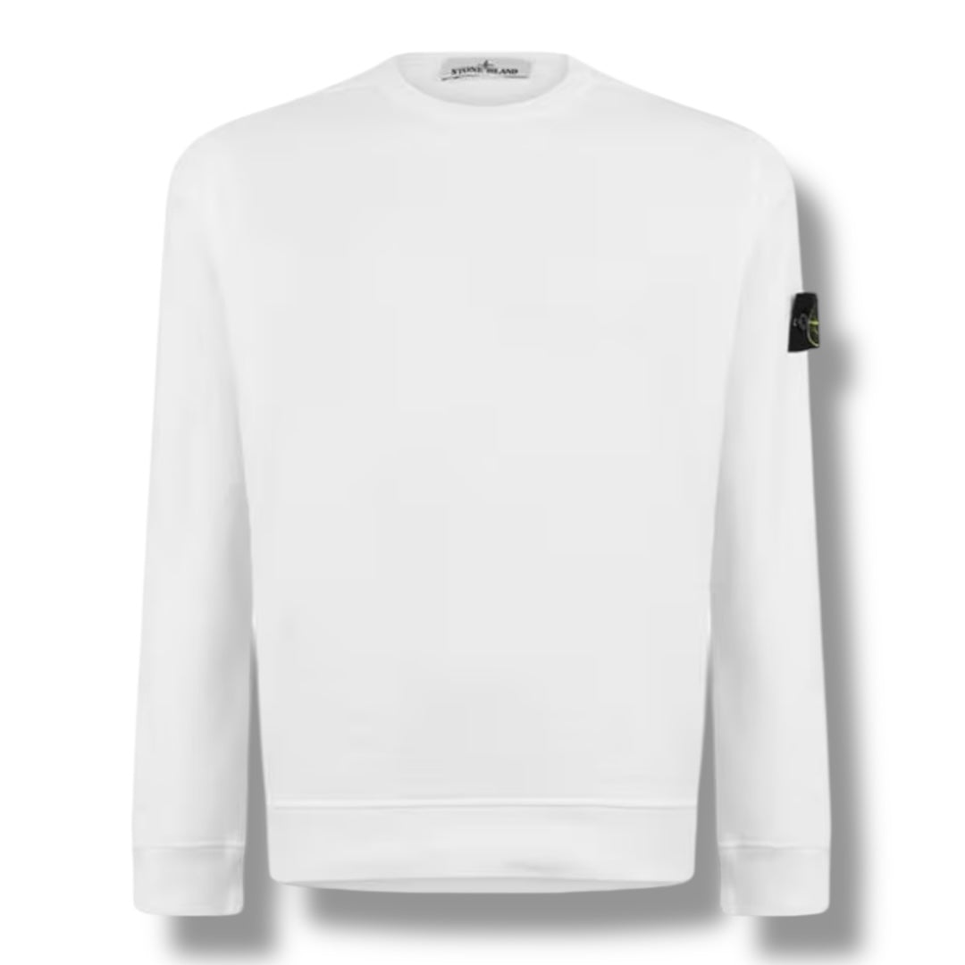 STONE ISLAND ARM BADGE CREWNECK SWEATSHIRT WHITE