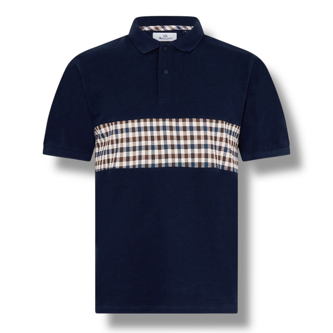 AQUASCUTUM CHECK MIDDLE TRIM POLO SHIRT NAVY