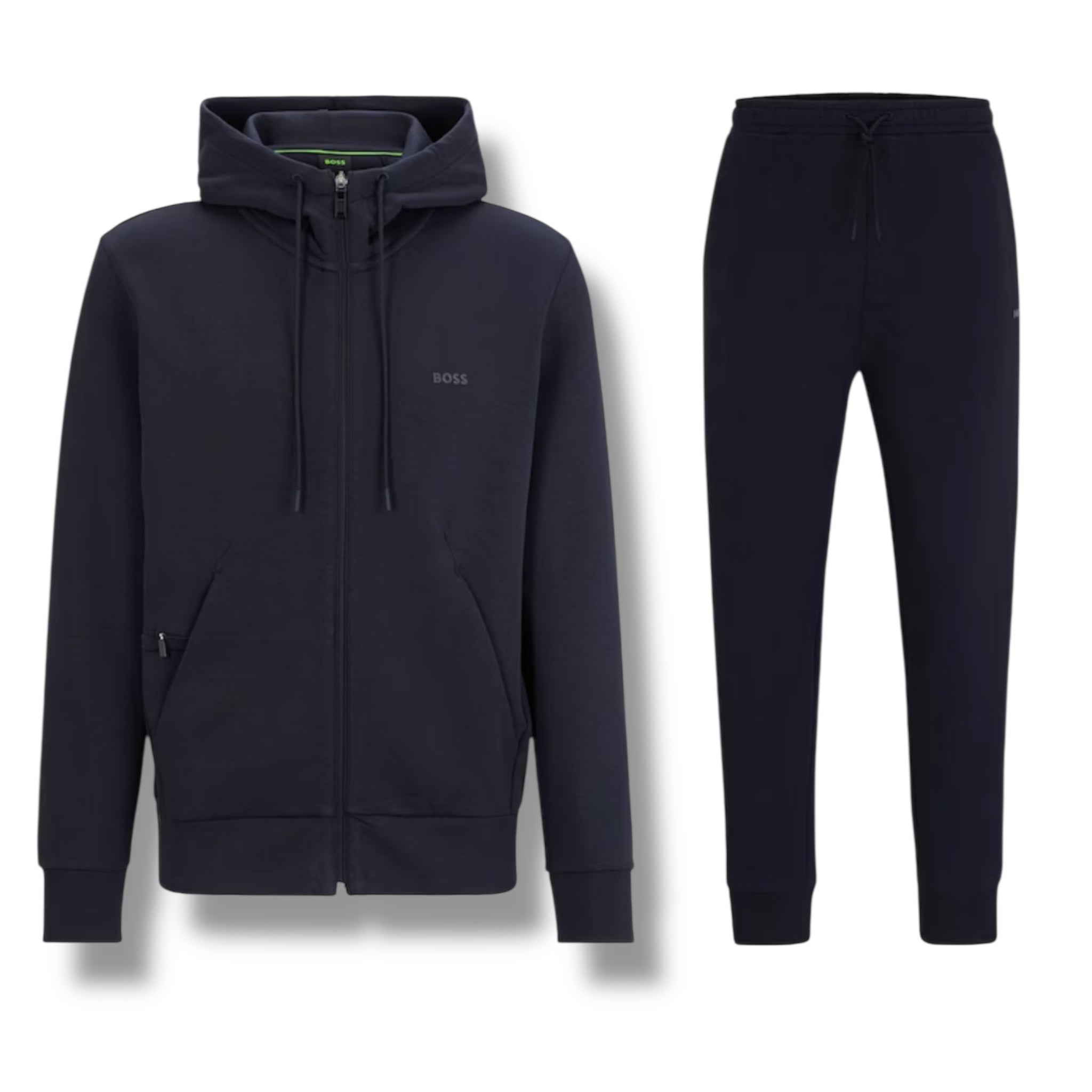 HUGO BOSS CURVED LOGO FULL ZIP HOODED TRACKSUIT NAVY BLUE