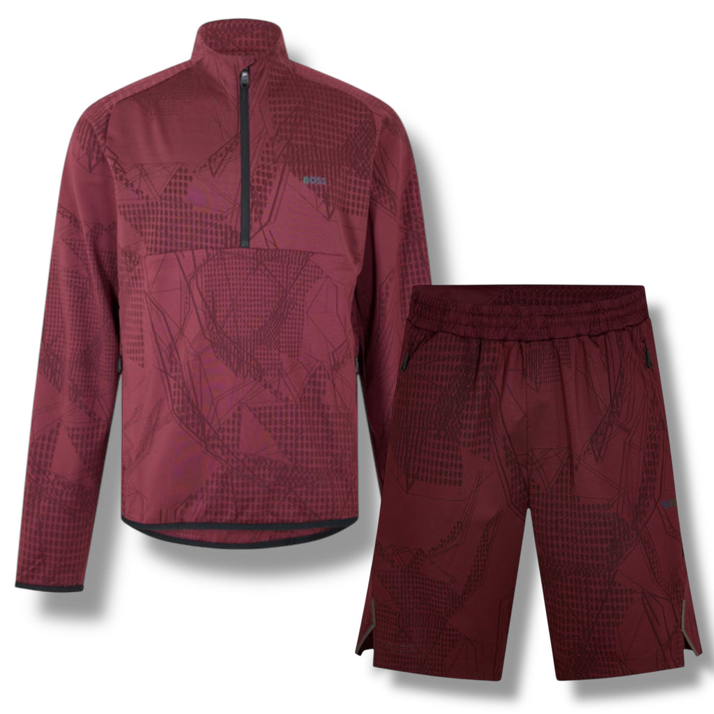 HUGO BOSS GYM KIT TECH 1/4 ZIP & SHORTS RED