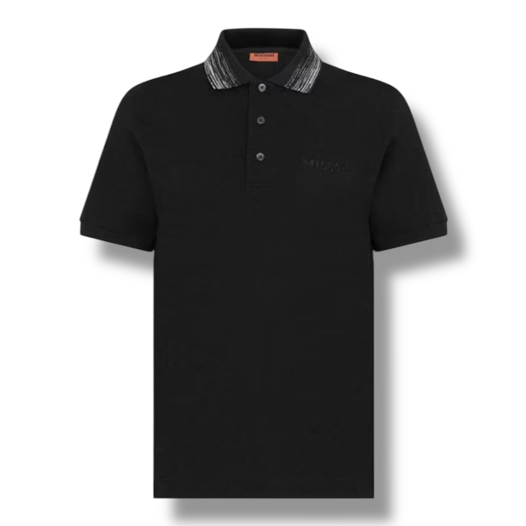 MISSONI STRIPE COLLAR POLO SHIRT BLACK