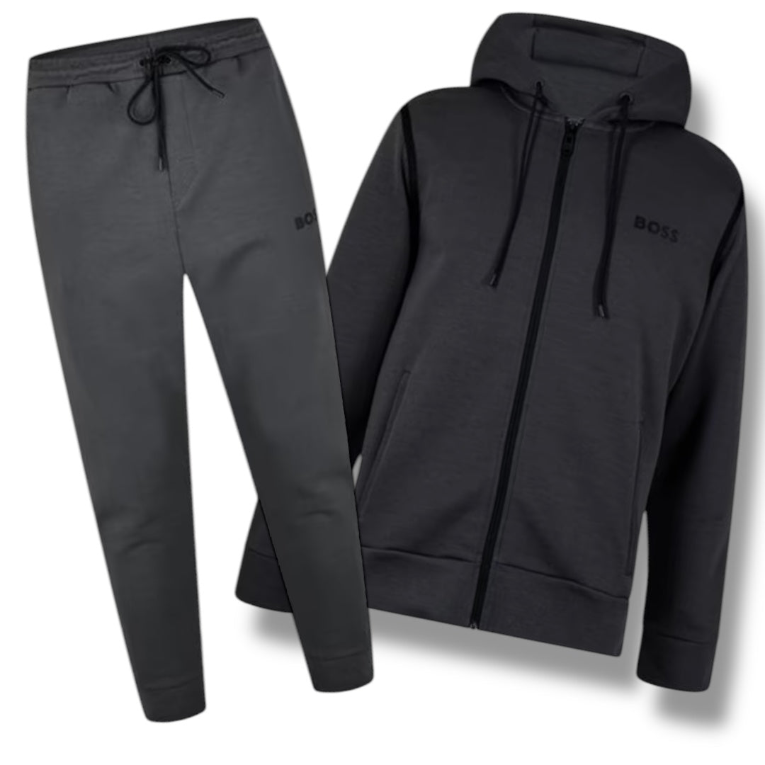 HUGO BOSS X TECH FULL ZIP HOODED TRACKSUIT DARK GREY