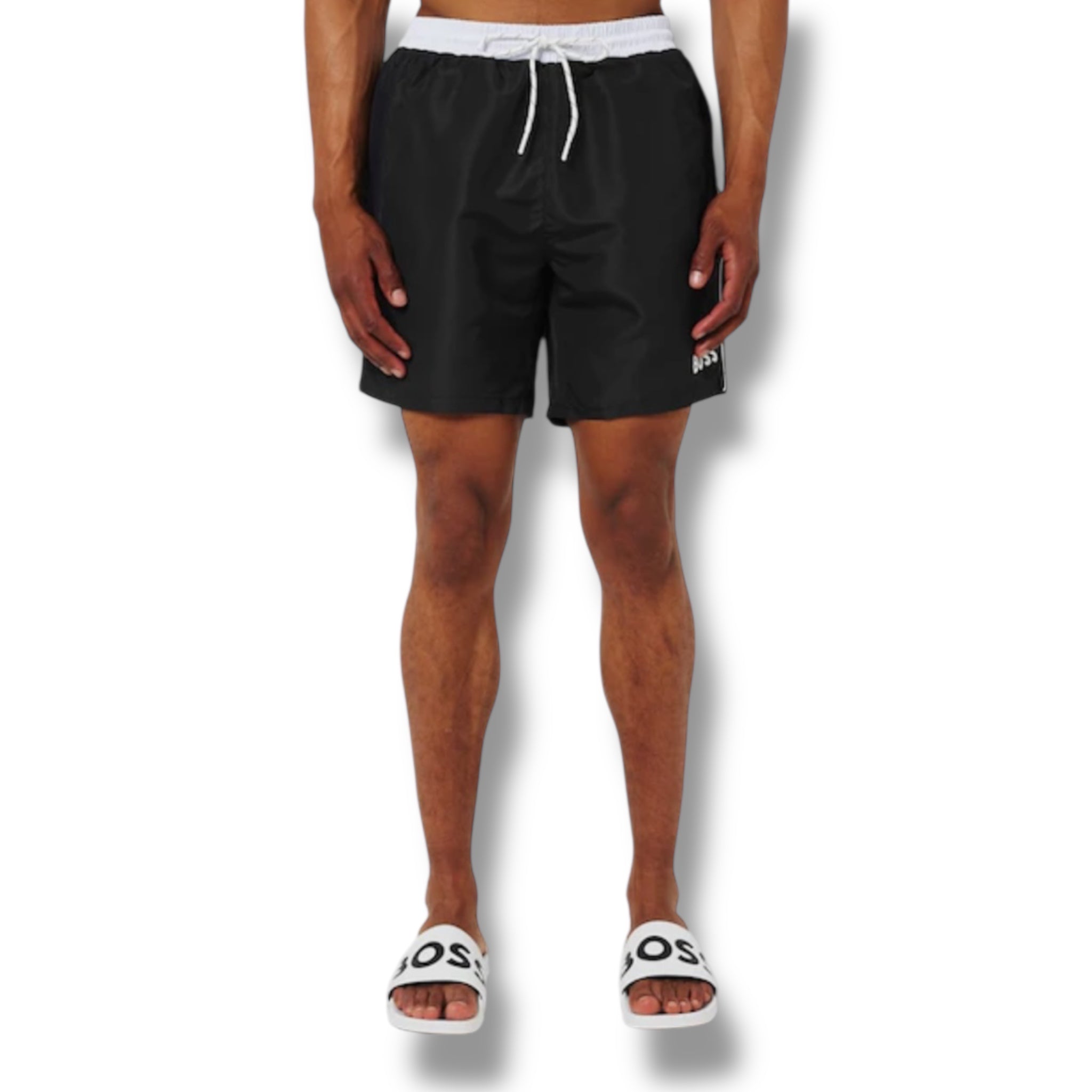 HUGO BOSS BIG LOGO T-SHIRT & SWIM SHORTS COMBO BLACK