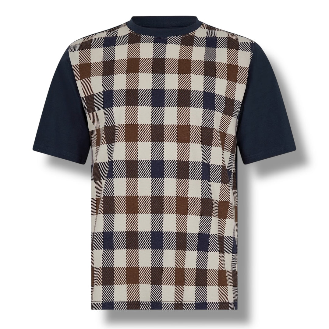 AQUASCUTUM ALL OVER BIG CHECK T-SHIRT BROWN