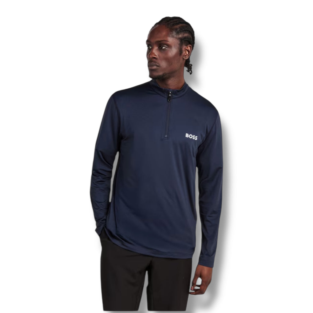 HUGO BOSS GYM KIT TRIPLE SET TECH 1/4 ZIP - T-SHIRT & SHORTS NAVY BLUE