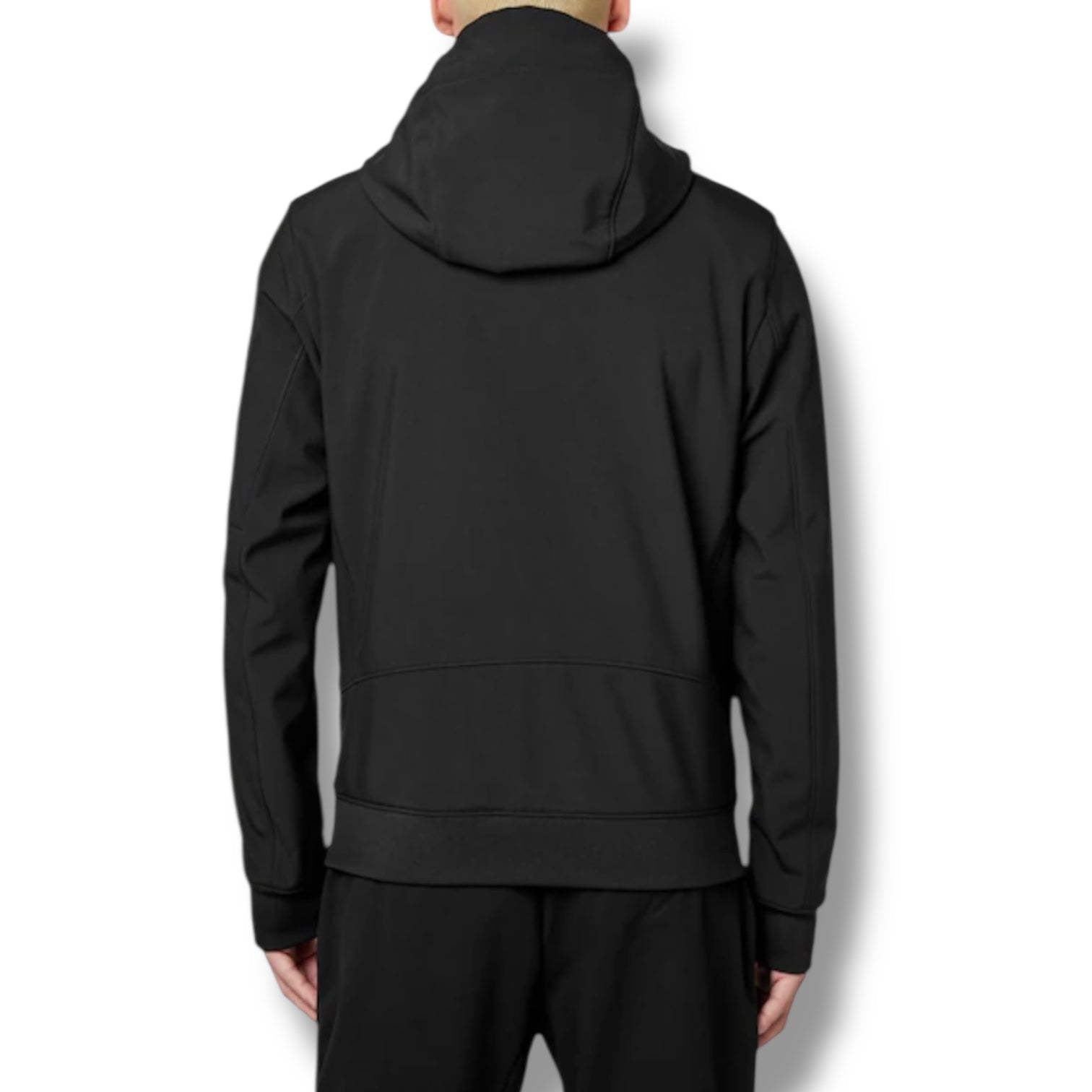 CP COMPANY SOFT SHELL-R HOODED LENS JACKET BLACK