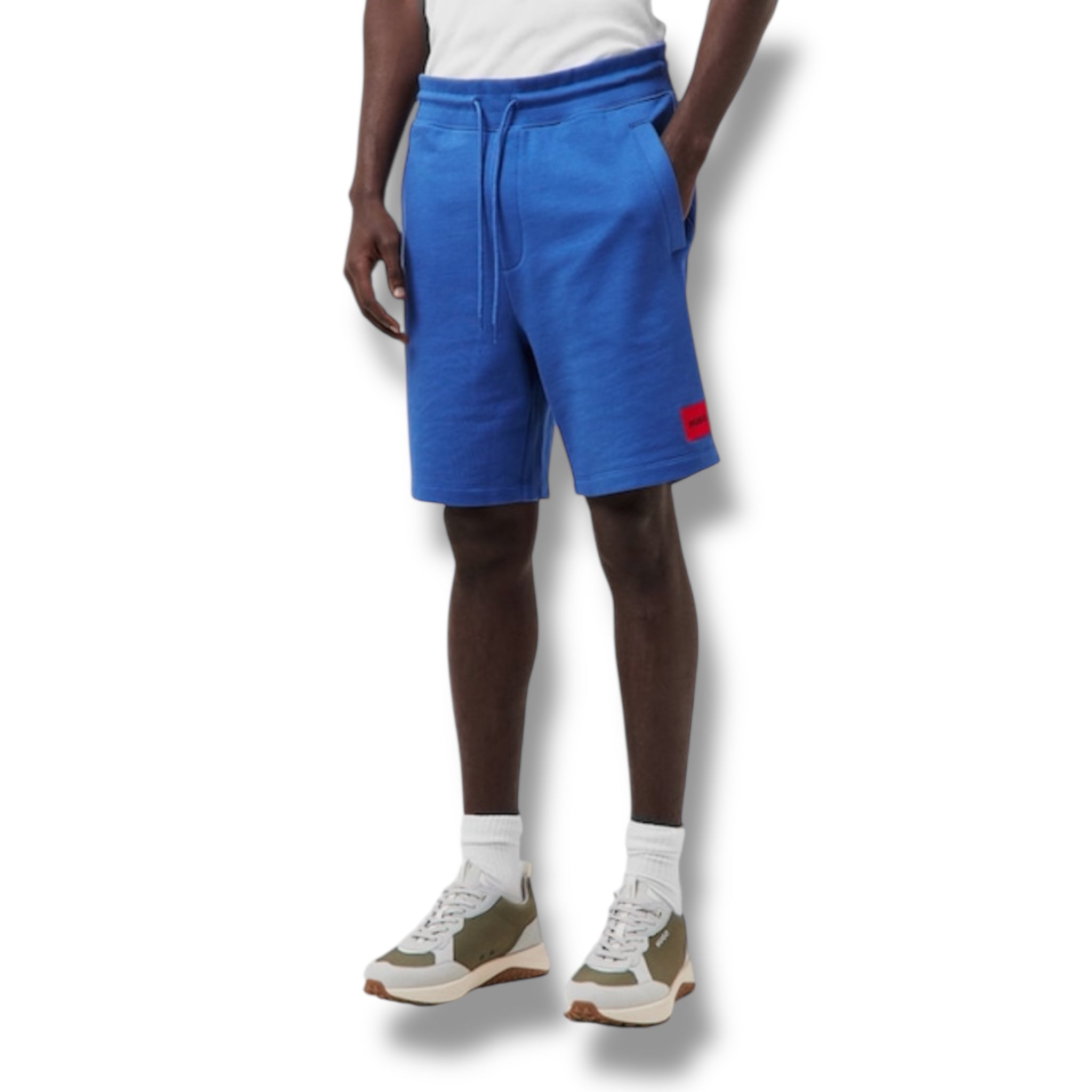 HUGO BOSS HUGO RED PATCH T-SHIRT & JERSEY SHORTS SET WHITE & ROYAL BLUE