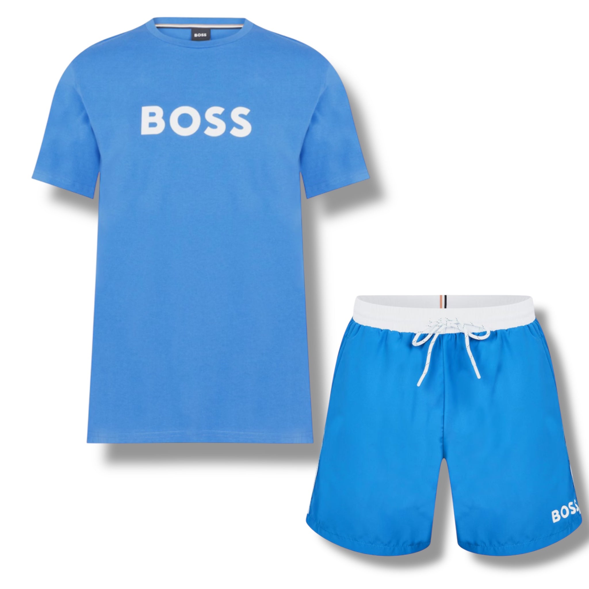 HUGO BOSS BIG LOGO T-SHIRT & SWIM SHORTS COMBO ROYAL BLUE
