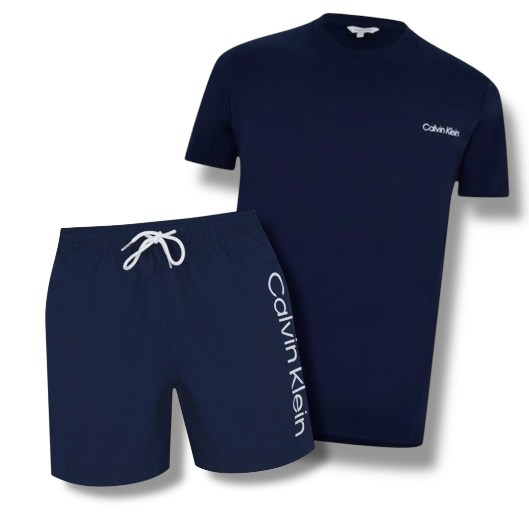 CALVIN KLEIN T-SHIRT & SWIM SHORTS COMBO NAVY BLUE