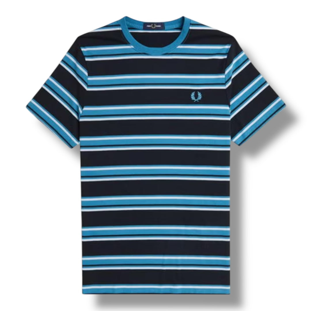 FRED PERRY FINE STRIPE T-SHIRT BLACK BLUE